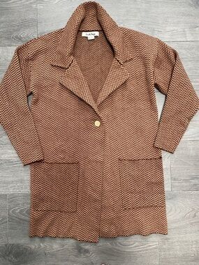 Eve & Paige Textured Zigzag Single-gold Button brown Coat!